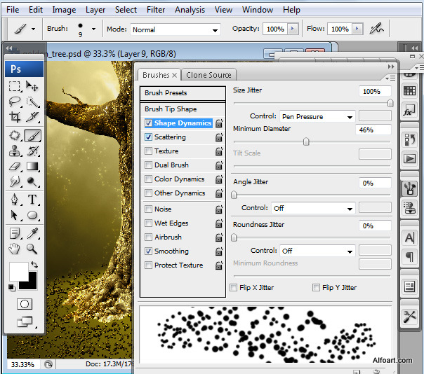 Golden apple tree. Magic scene. Adobe Photoshop Tutorial.